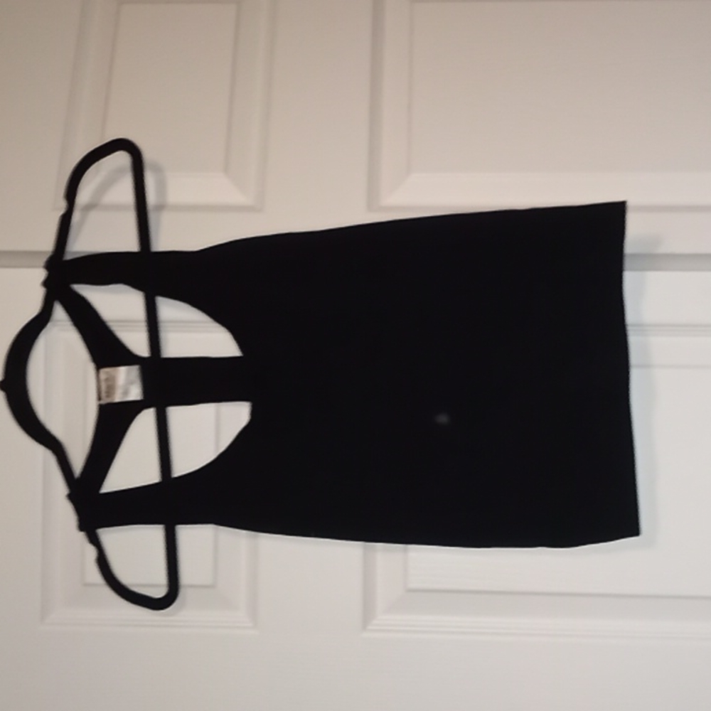 Marika athletic black T back work out tank with built in bra sz lg womens
